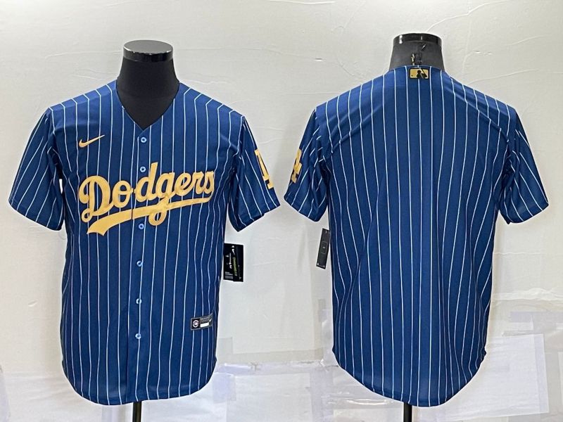 Men Los Angeles Dodgers Blank Blue Stripe Gold Throwback Nike 2022 MLB Jersey